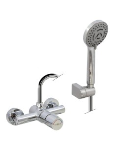 Ensemble de douche à bouton-poussoir temporisé mitigeur avec flexible. Débit Leed. Pression douce