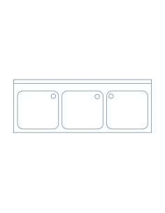 Evier industriel en ACIER INOXYDABLE, 3 vasques 18 00x700