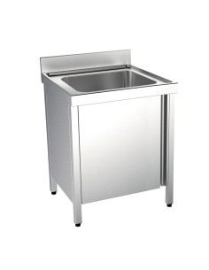 Meuble spécial inox avec évier, châssis et portes coulissantes