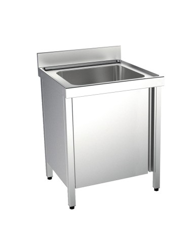 Meuble spécial inox avec évier, châssis et portes coulissantes