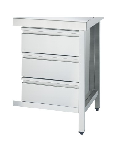 Module 3 tiroirs en ACIER INOXYDABLE pour une tabl e de fond 700 mm