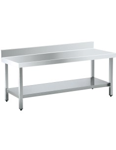 Table basse murale en ACIER INOXYDABLE avec dosser et et étagère