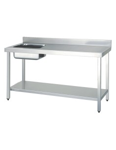 Table chef en ACIER INOXYDABLE avec 1 vasque à gau che, dosseret et étagère