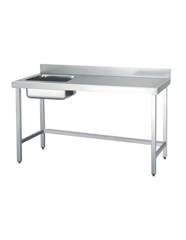 Table chef en ACIER INOXYDABLE avec 1 vasque à gau che et dosseret