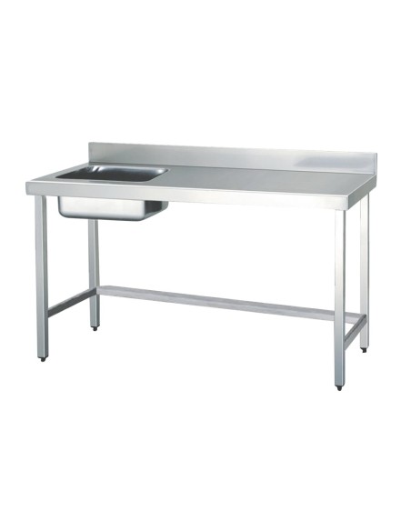 Table chef en ACIER INOXYDABLE avec 1 vasque à gau che et dosseret