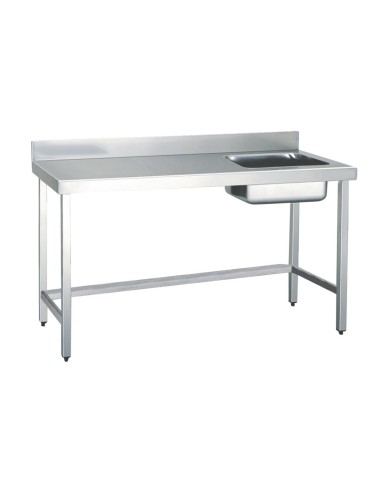 Table chef en ACIER INOXYDABLE avec 1 vasque à dro ite et dosseret