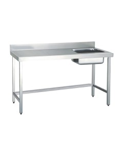 Table chef en ACIER INOXYDABLE avec 1 vasque à dro ite et dosseret