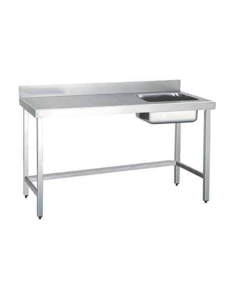 Table chef en ACIER INOXYDABLE avec 1 vasque à dro ite et dosseret