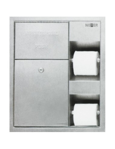 Meuble compact encastré avec deux porte-rouleaux p apier WC et poubelle acier inoxydable