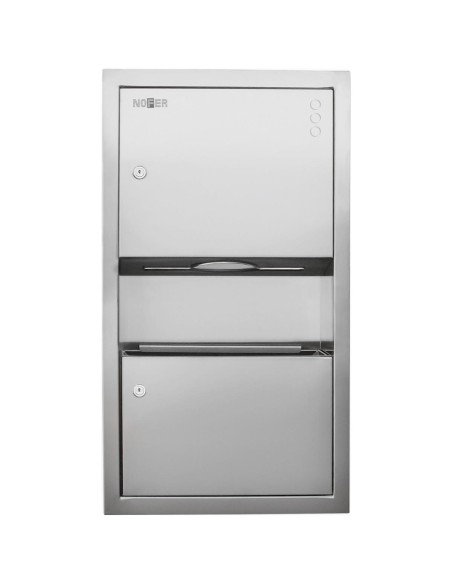 Distributeur de papier et de déchets intégré et poubelle INOX avec deux portes 660 haut x 362 large x 108 profondeur (mm)