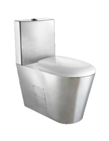 Toilettes monobloque en ACIER INOXYDABLE AISI 304  brillant avec abattant en ABS
