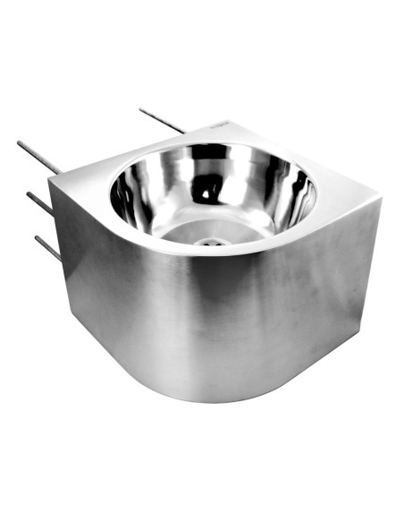 Lave-mains droit d’angle fixation encastrée inox satiné