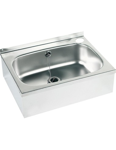 Lave-mains mural rectangulaire avec dosseret acier inoxydable AISI 304 finition satinée