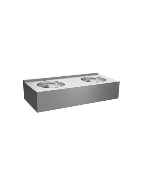 Lave-mains collectif en ACIER INOXYDABLE, 2 vasque s intégrées