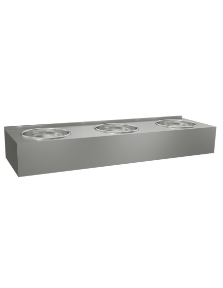 Lave-mains collectif en ACIER INOXYDABLE, 3 vasque s superposées