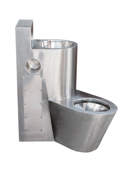 Combiné lave-mains et toilettes anti-vandalisme en  ACIER INOXYDABLE position gauche