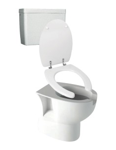 Kit toilettes (WC) ergonomiques évacuation au sol,  réservoir chasse d'eau et abattant