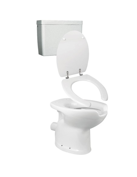 Kit toilettes (WC) ergonomiques évacuation au mur,  réservoir chasse d'eau et abattant