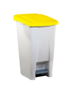 Poubelle plastique à pédale polyéthylène 60 l avec couvercle jaune