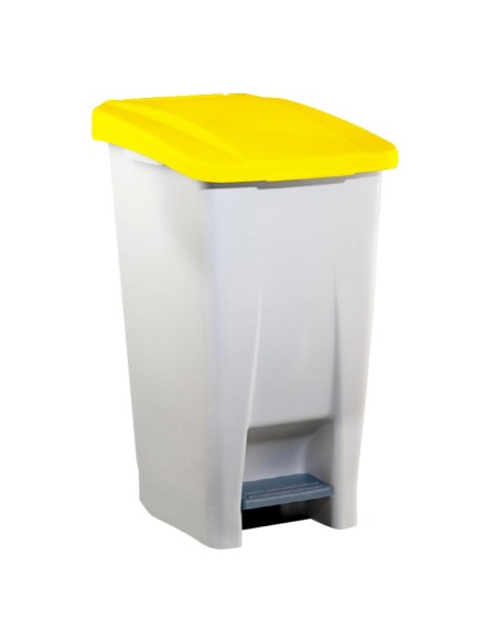 Poubelle plastique à pédale polyéthylène 60 l avec couvercle jaune