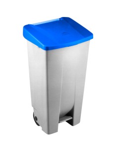 Conteneur à pédale, poignée et roues polyéthylène 120 l avec couvercle bleu