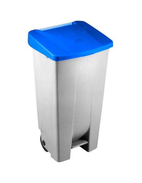 Conteneur à pédale, poignée et roues polyéthylène 120 l avec couvercle bleu