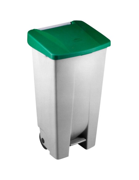 Conteneur à pédale, poignée et roues polyéthylène 120 l avec couvercle vert