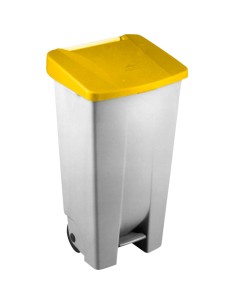Conteneur à pédale, poignée et roues polyéthylène 120 l avec couvercle jaune