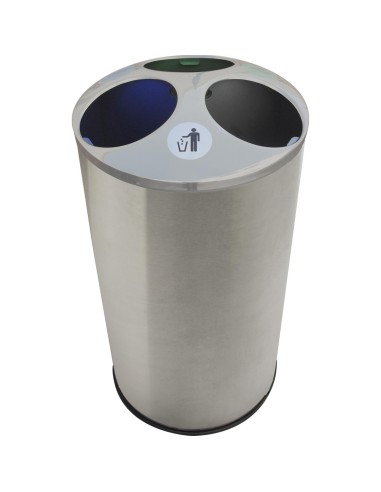 Poubelle grande capacité en acier inoxydable AISI  304 recyclage trois seaux et couvercle 1 50 l Satiné