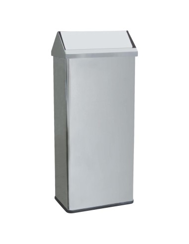 Poubelle en acier inoxydable rectangulaire avec co uvercle basculant 80 l Brillant