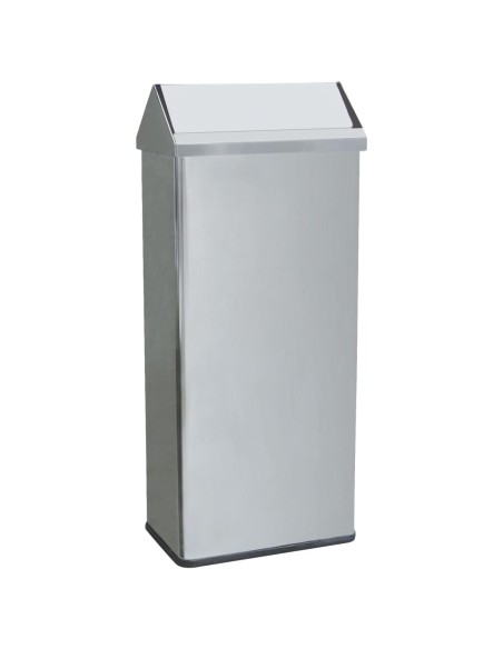 Poubelle en acier inoxydable rectangulaire avec co uvercle basculant 80 l Brillant