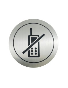 Pictogramme "Interdit d'utiliser les téléphones po rtables" en acier inoxydable AISI 304 sa tiné