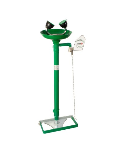 Lave-yeux d'urgence sur piédestal, double commande , vasque en POLYPROPYLÈNE