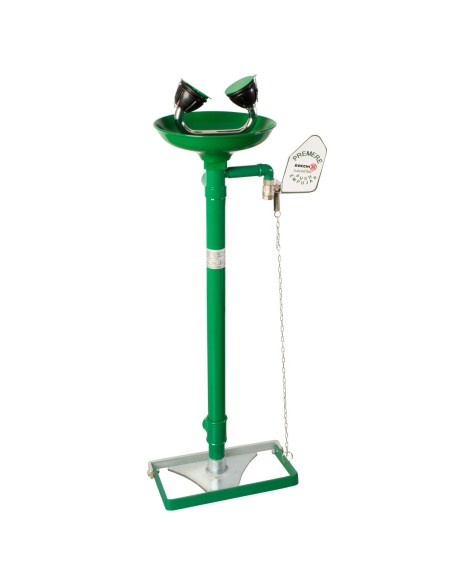 Lave-yeux d'urgence sur piédestal, double commande , vasque en POLYPROPYLÈNE