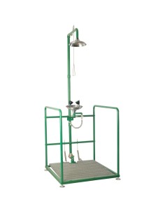 Plateforme d'urgence avec douche, lave-yeux valve  anti-gel. en acier inoxydable auto-drain age
