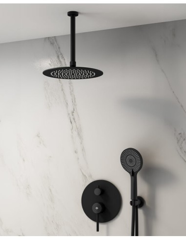 MITIGEUR DOUCHE ENCASTRÉ SIRIO NOIR + TETE AU PLAFOND