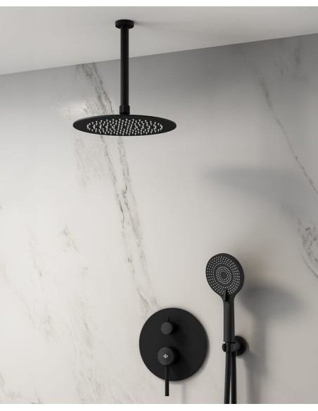 MITIGEUR DOUCHE ENCASTRÉ SIRIO NOIR + TETE AU PLAFOND
