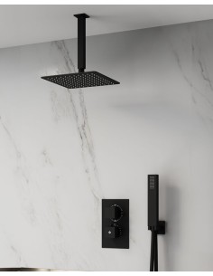 KIT DOUCHE THERMOSTATIQUE ORION NOIR + TETE AU PLAFOND