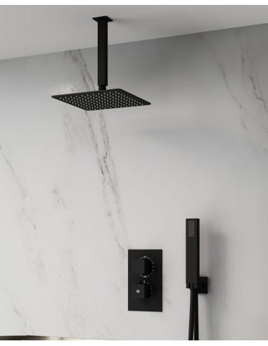 KIT DOUCHE THERMOSTATIQUE ORION NOIR + TETE AU PLAFOND