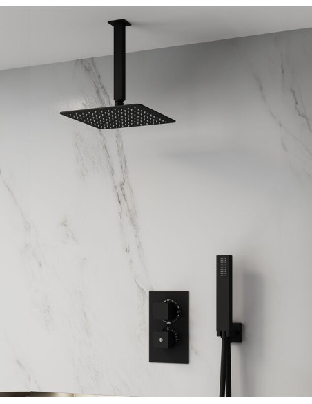 KIT DOUCHE THERMOSTATIQUE ORION NOIR + TETE AU PLAFOND