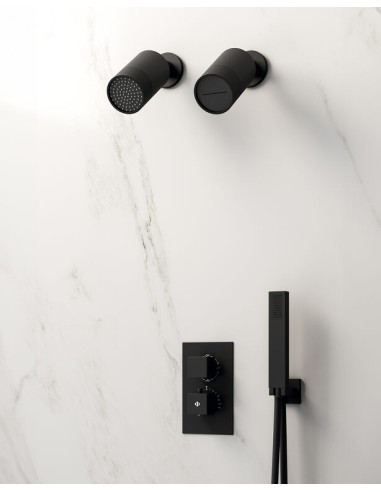 THERMOSTATIQUE DOUCHE ENCASTRÉ ORION NOIR + TETES (PLUIE+CASCADE)