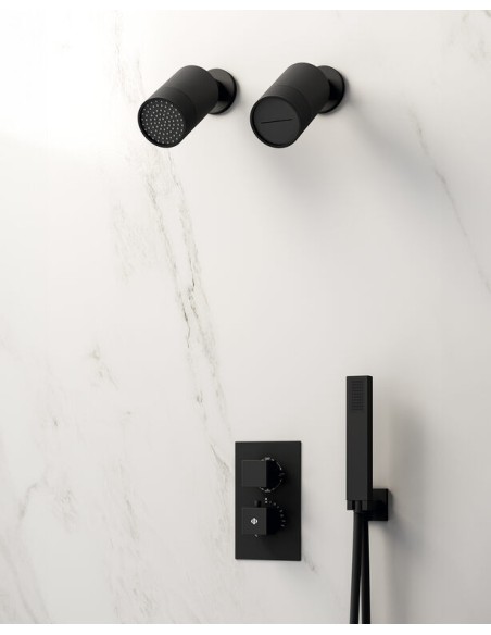 THERMOSTATIQUE DOUCHE ENCASTRÉ ORION NOIR + TETES (PLUIE+CASCADE)