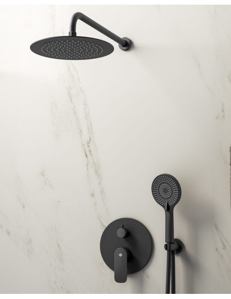 CASSIO DOUCHE ENCASTRÉ NOIR + TETE MURALE