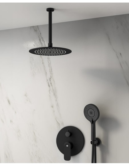 CASSIO MITIGEUR DOUCHE NOIR + TETE AU PLAFOND