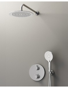 ROUND CHROME THERMOSTATIQUE DOUCHE ENCASTRÉE + TETE MURALE