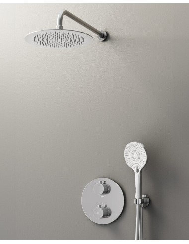 ROUND CHROME THERMOSTATIQUE DOUCHE ENCASTRÉE + TETE MURALE