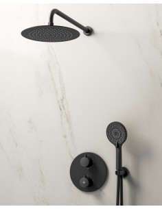 ROUND BLACK THERMOSTATIC CONCEALED SHOWER SET + TETE MURALE