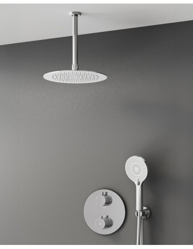MITIGEUR DOUCHE THERMOSTATIQUE ROUND CHROME + TETE AU PLAFOND