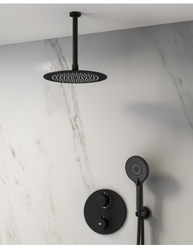 MITIGEUR DOUCHE THERMOSTATIQUE ROUND BLACK + TETE AU PLAFOND