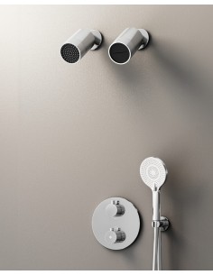 THERMOSTATIQUE DOUCHE ENCASTRÉ ROUND CHROME + TETES (PLUIE+CASCADE)